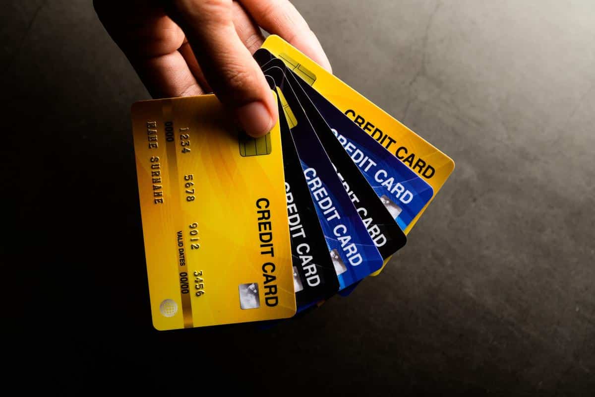 Close-up of multiple credit cards representing consumer financial information and payment options.