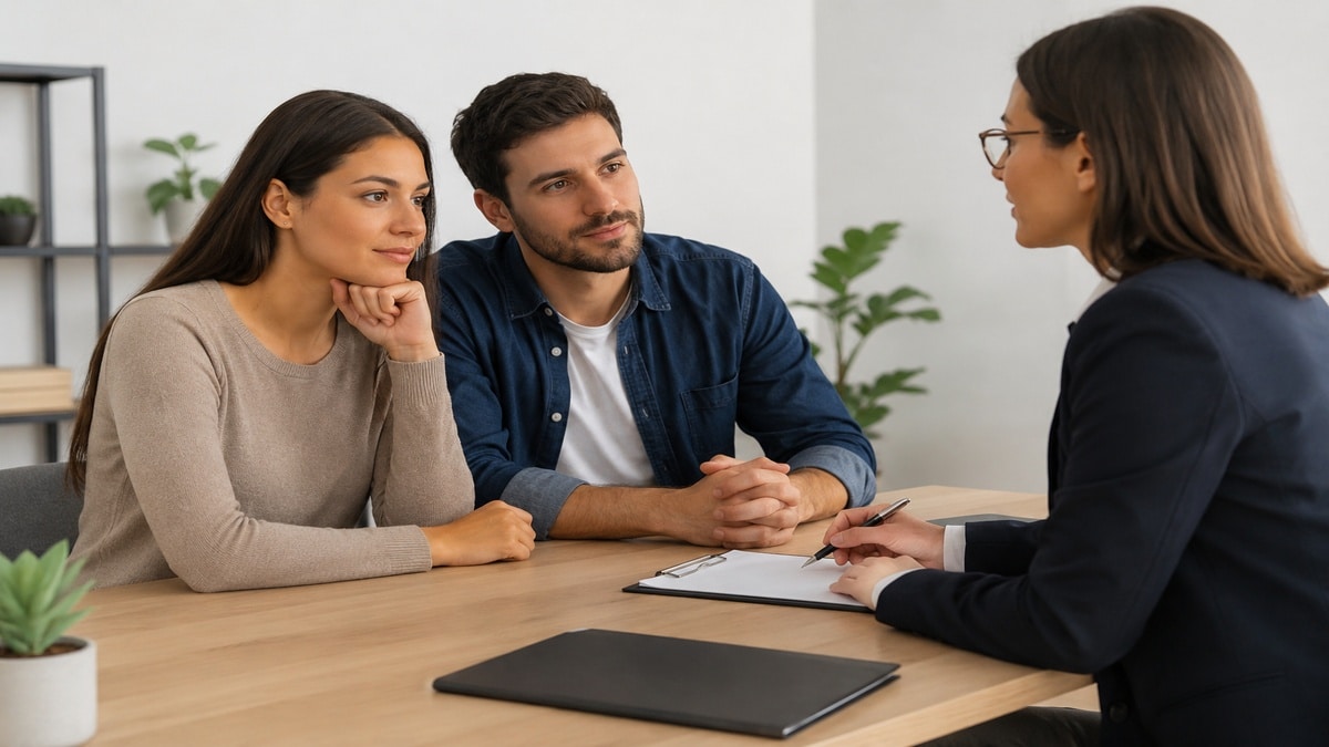 The image perfectly complements the topic by portraying a realistic and minimalist professional consultation scene in a modern office environment. The composition conveys trust, financial guidance, and long-term planning, visually reinforcing the concepts of worker protection, professional support, and access to important information related to employment rights and responsibilities.